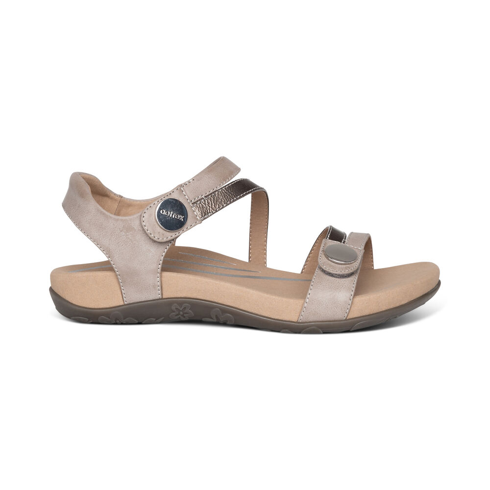 Aetrex Women's Jess Adjustable Quarter Strap Sandals - Smoke | USA VJZNWDQ